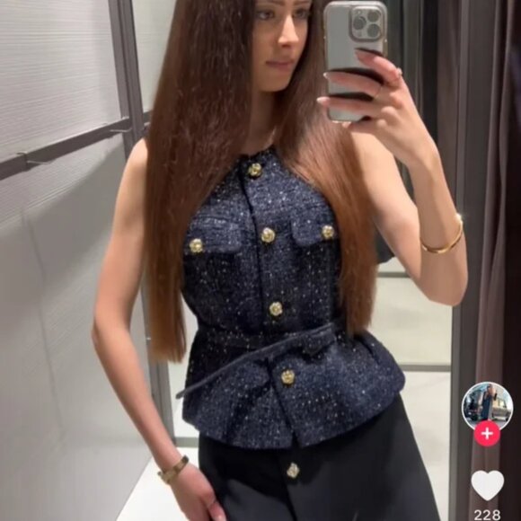 ZARA BELTED SEQUIN STRUCTURED VEST sz M - Picture 7 of 11